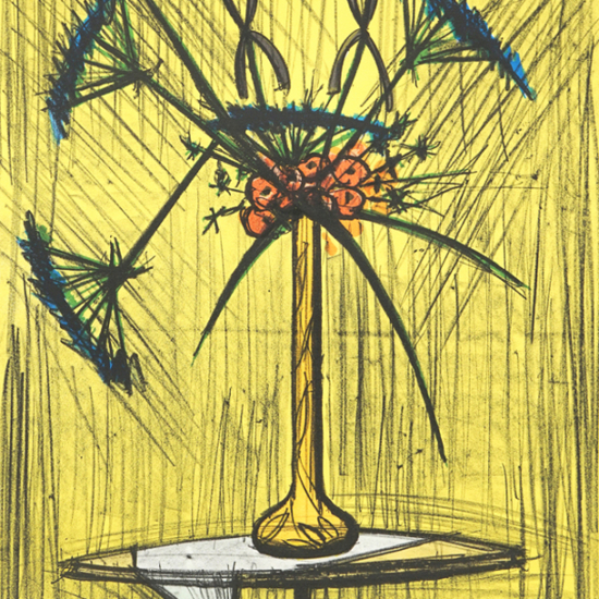 ベルナール・ビュッフェの絵画作品　タイトルは、ガレの花瓶の花束